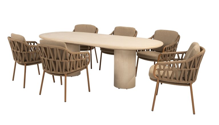 4so Biarritz 7-delige dining set ovaal Hampton rope - frame amber