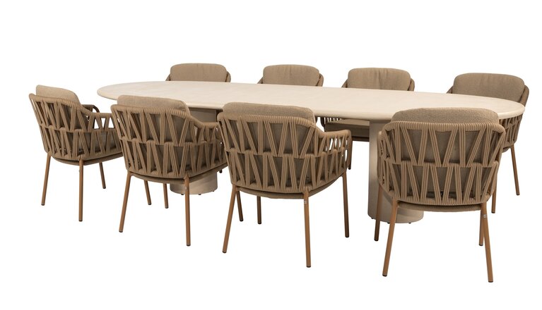 4so Biarritz 9-delige dining set ovaal Hampton rope - frame amber
