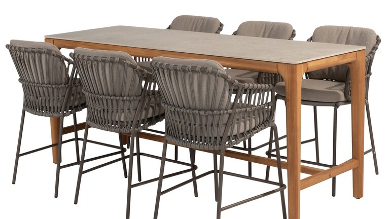 4so Capalbio 7-delige counter set chair high dining rope - frame terre op=op