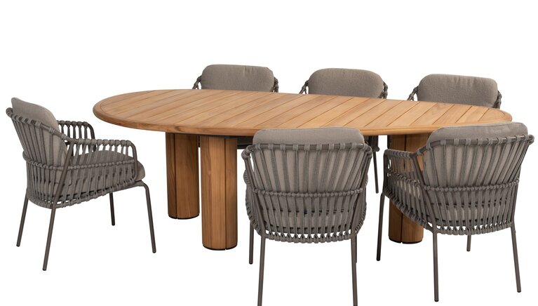 4so Capalbio 7-delige dining set pebble organic teak rope - frame terre