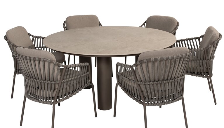 4so Capalbio 7-delige dining set round ceramic rope - frame terre