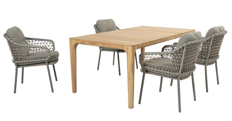 4so Jura 5-delige dining set rechthoek rope - frame olive - afbeelding 1