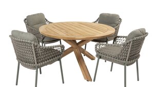 4so Jura 5-delige dining set rond rope - frame olive - afbeelding 1