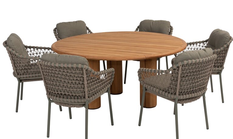 4so Jura 7-delige dining set rond corsica rope - frame olive - afbeelding 1