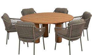 4so Jura 7-delige dining set rond corsica rope - frame olive - afbeelding 1