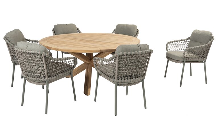 4so Jura 7-delige dining set rond rope - frame olive - afbeelding 1