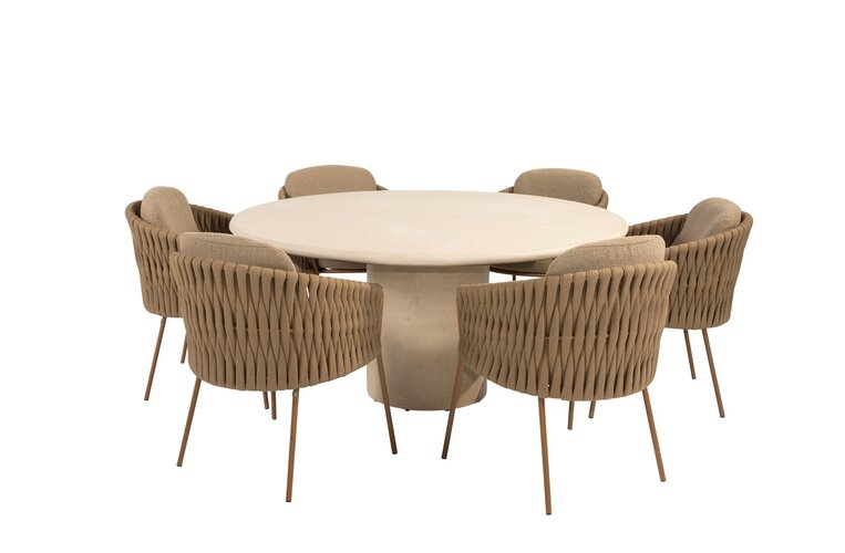 4so Molina 7-delige dining set Mortex rond rope - frame amber