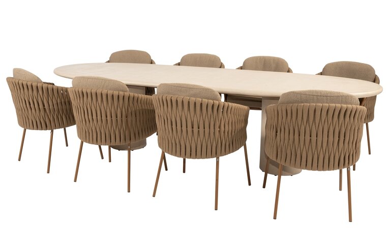 4so Molina 9-delige dining set Mortex ovaal rope - frame amber