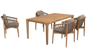 4so Nora 5-delige dining set rechthoek natural teak-rope - afbeelding 1