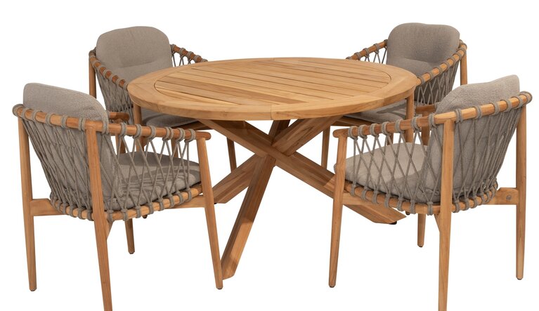 4so Nora 5-delige dining set rond natural teak-rope