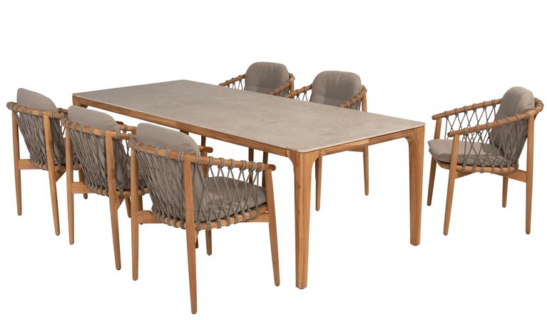 4so Nora 7-delige dining set Liam teak-ceramic natural teak-rope - afbeelding 1