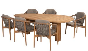 4so Nora 7-delige dining set organic pebble corsica natural teak-rope - afbeelding 1