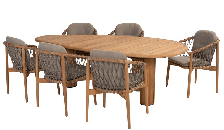 4so Nora 7-delige dining set rond corsica natural teak-rope - afbeelding 5