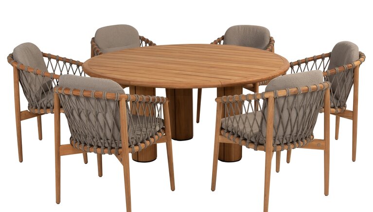 4so Nora 7-delige dining set rond corsica natural teak-rope