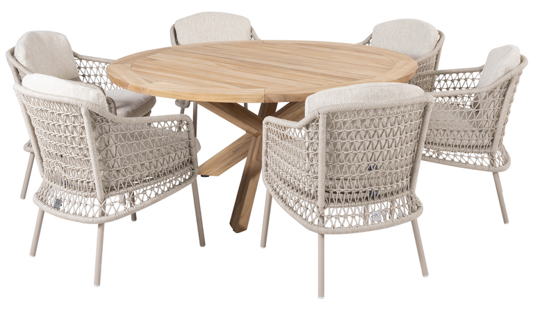 4so Puccini 7-delige dining set rond rope latte