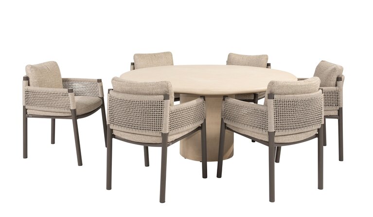 4so Savanne 7- delige diningset rond Mortex - frame terre