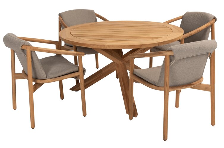 4so Tess 5-delige dining set natural teak rond - afbeelding 1