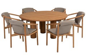 4so Tess 7-delige dining set natural teak rond corsica - afbeelding 1