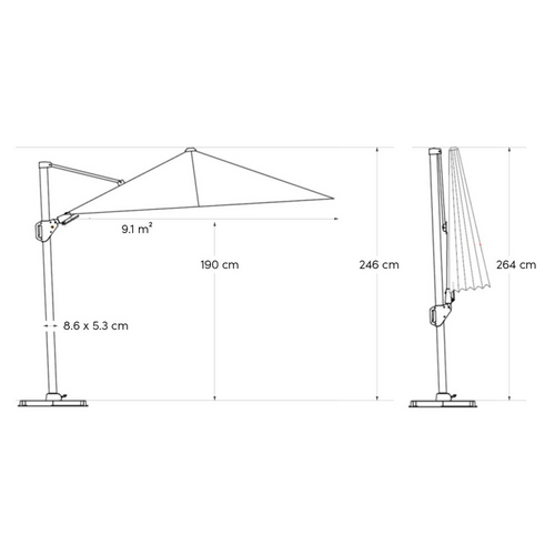 Challenger T2 premium zweefparasol 260x350cm faded black - afbeelding 7