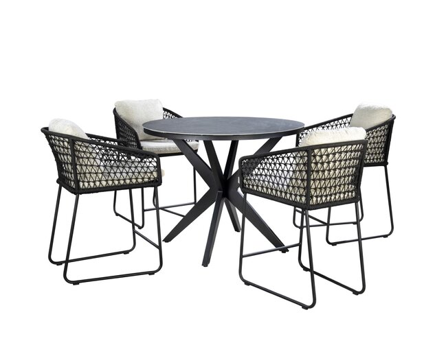 Yoi Bara 5-delige high dining set black frame black rope  wool white boucle kussenset - afbeelding 1