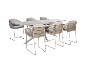 Yoi Bara 7-delige high dining set salix  frame salix rope  flax beige kussenset - afbeelding 1