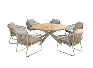 Yoi Bara 7-delige low dining set salix frame salix rope  flax beige kussenset - afbeelding 1