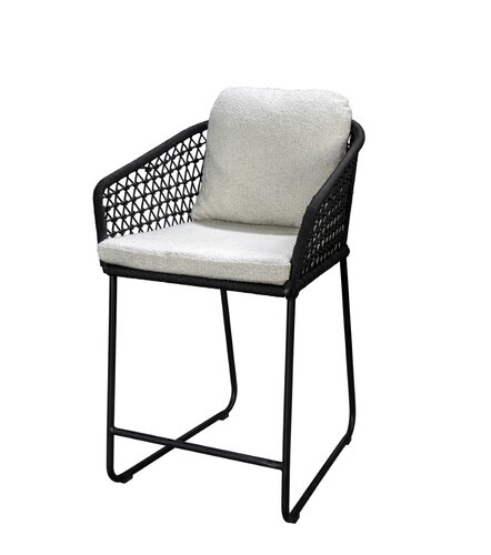 Yoi Bara high dining chair black frame black rope  wool white boucle kussenset - afbeelding 1