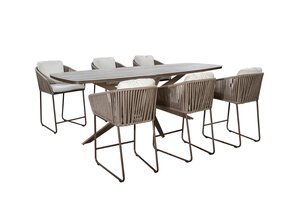 Yoi Calera 7-delige high dining set bronze frame coffee rope  wool white boucle kussenset - afbeelding 1