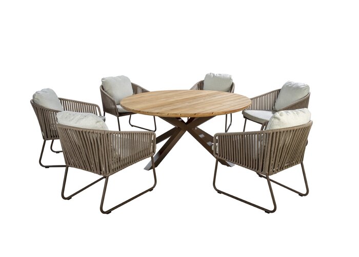 Yoi Calera 7-delige low dining set bronze frame coffee rope  ecru boucle kussenset - afbeelding 1