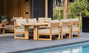 Yoi Fidji 7-dlg lounge low dining set teak - naturel all weather kussenset - afbeelding 2