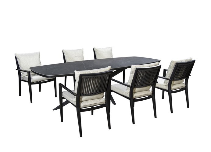 Yoi Marinha 7-delige dining set black frame black rope ecru boucle kussenset - afbeelding 1