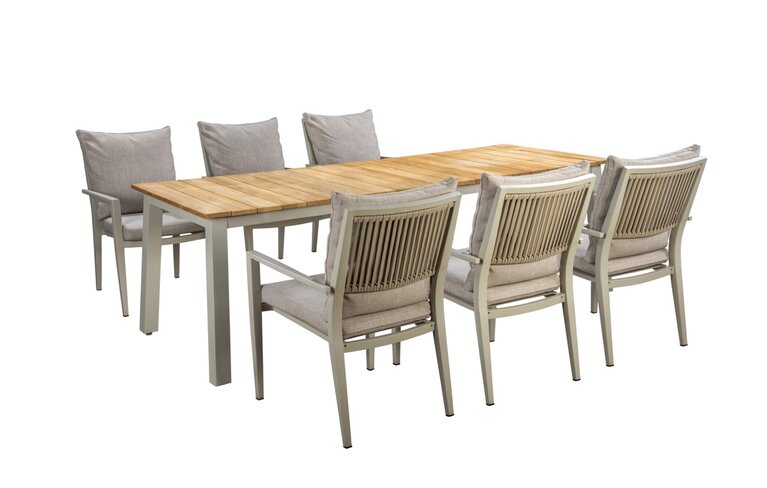 Yoi Marinha 7-delige dining set salix  - teak top  flax beige kussenset - afbeelding 1