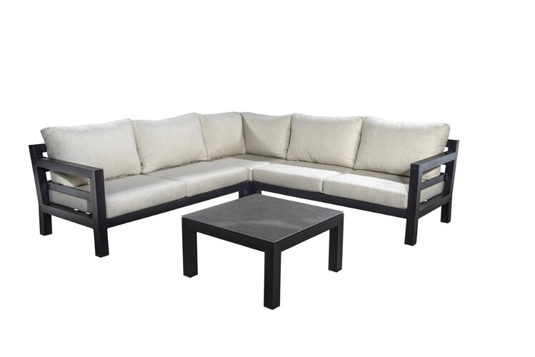 Yoi Midori loungeset black incl tafel - ecru boucle kussenset