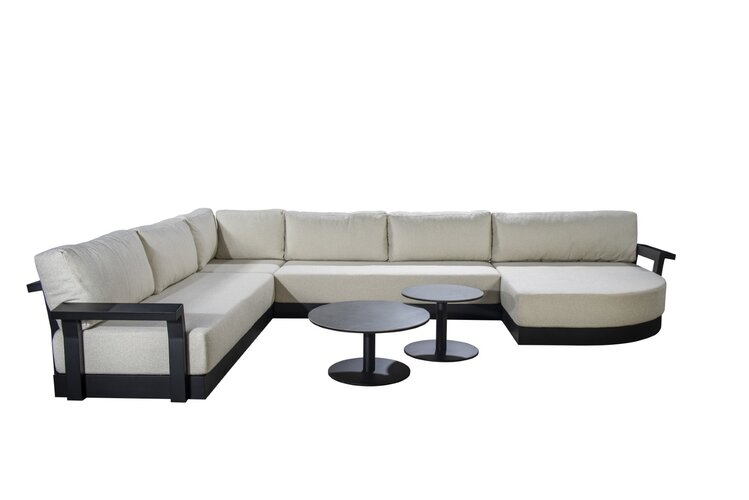 Yoi Millor loungebank xl met daybed left black 460x325cm - kussenset ecru boucle ( incl tafels ) - afbeelding 1