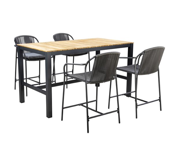 Yoi Vedella 5-delige high dining set dark grey frame grey rope  mixed grey zitkussen - afbeelding 1