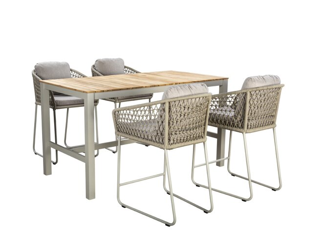 Yoi Vedella 5-delige high dining set salix frame salix rope  flax beige zitkussen - afbeelding 1