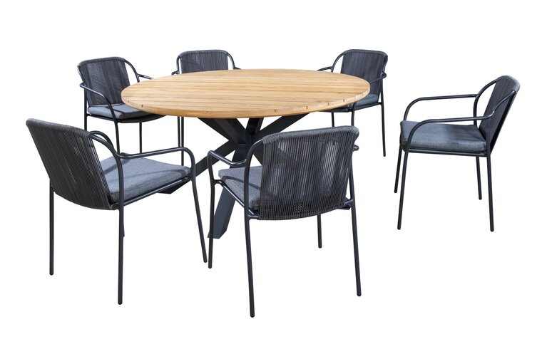 Yoi Vedella 7-delige dining set dark grey - teak - afbeelding 1